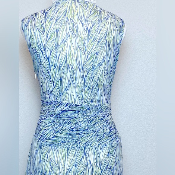 Coldwater Creek Faux Wrap Rushed Sleeve Less Midi Multicolor Dress Size Petite 6 - Picture 4 of 6